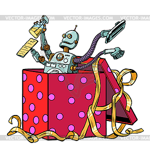 Robot gift cleaning company vacuum cleaner - color vector clipart