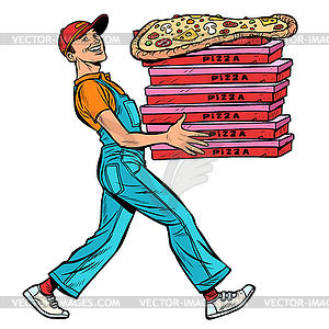 Young man pizza boy, food delivery isolate - vector image