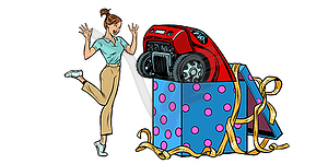 Woman surprise car gift. isolate - vector clip art