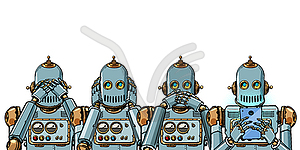 Robot with telephone, Internet addiction concept. - vector clipart