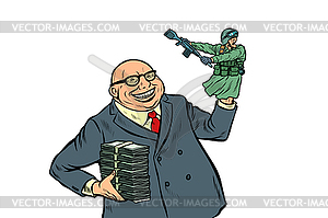 War propaganda. Soldier attacks. Politician with - vector clipart