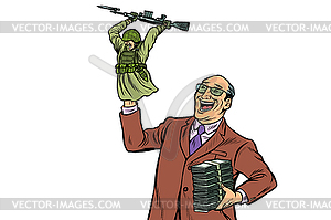 War propaganda. Soldier attacks. Politician with - vector clip art