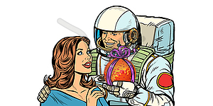 Couple in love. Astronaut gives woman Mars. isolate - vector clipart / vector image