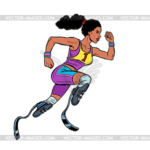 Disabled African woman runner with leg prostheses - vector image