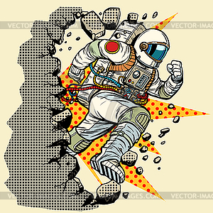 Astronaut breaks wall - vector clipart