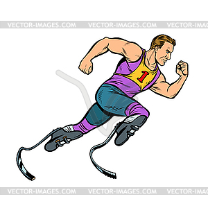 Инвалид бегуна с протезами ног, бегущими вперед - векторизованное изображение