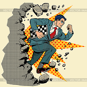 Chess grandmaster breaks wall, destroys stereotypes - royalty-free vector clipart