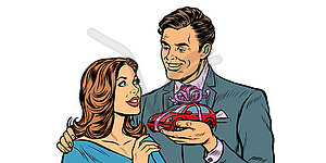 Man and woman, car gift. isolate - vector image