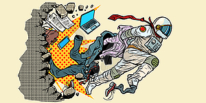 Dream of being an astronaut, breaks wall leader - royalty-free vector image