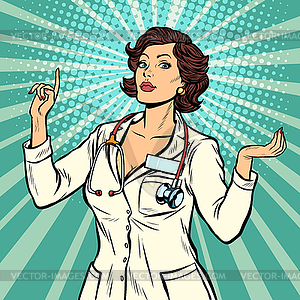 Woman doctor presentation gesture - vector clip art