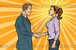 Man and woman businessman handshake - vector clipart