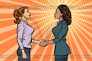 African and Caucasian businesswomen shaking hands - stock vector clipart