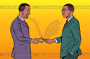 African businessmen game rock paper scissors - vector clipart