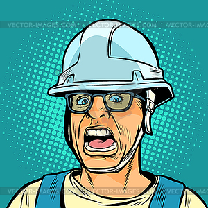 Worker in helmet screaming. danger of fright - vector clipart