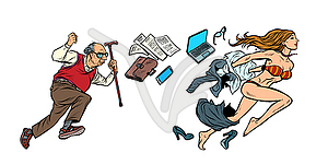 Discrimination against women. old man is chasing - vector clip art