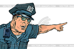 Police officer cop points directions. isolate - vector image