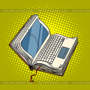 Book laptop electronic library, online education - vector image