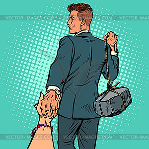 Follow me businessman with stone - vector clipart