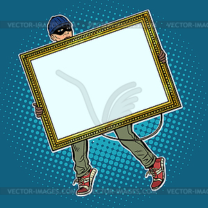 Thief steals painting - vector image