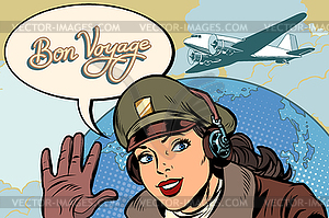 Бон Вояж девушка женщина ретро Пилот Авиатор - клипарт в векторе