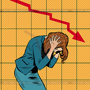 Businesswoman woman panic, bankruptcy financial - vector image