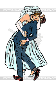 Поцелуй жениха и невесты, свадебная церемония. феминистка - векторный клипарт