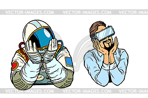 Set thinker dreamer man, astronaut and man in vr - vector clipart