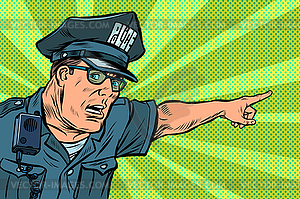 Police officer cop points directions - vector clipart