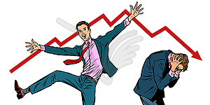 Two businessmen. different emotions bankruptcy stoc - vector image