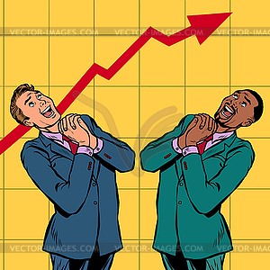 Joyful Africa and Caucasian businessman growth chart - vector clipart