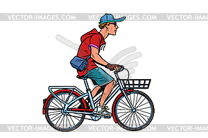 Подросток парень на городском велосипеде - векторный клипарт