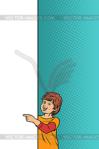 Boy child son shows on copy space poster - vector clip art