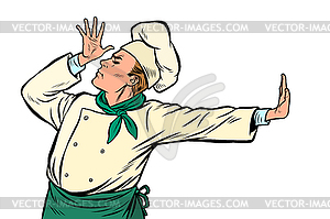 Caucasian cook chef, gesture of shame. denial no - vector clipart