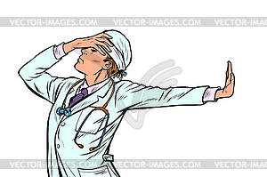 Doctor man medicine. shame denial gesture no - vector clipart