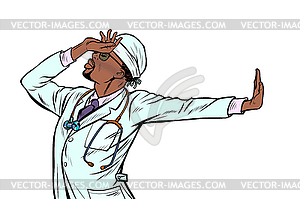 African doctor man medicine. shame denial gesture no - vector clipart