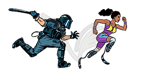 African female runner athlete with disability. - vector clip art