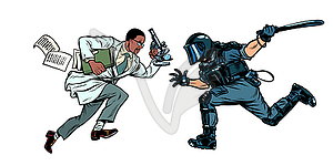 Government is against science. riot police with - vector clipart