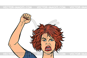 Angry protester woman, rally resistance freedom - vector image