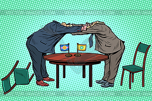 Policy diplomacy and negotiations. Fight opponents - color vector clipart