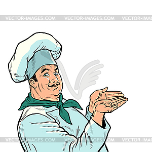 Chef cook presents. food advertising - vector image