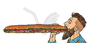 Man eats long sandwich - vector clipart