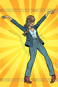 Dancing business woman. Disco dance club music - vector clip art