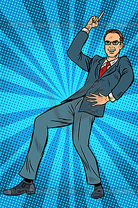 Dancing businessman. Disco dance club music - vector clipart