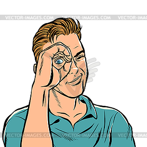 Man look telescope hand - vector image