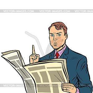 Attention. man reading newspaper - vector clipart / vector image