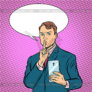 Serious man takes pictures on smartphone - vector image