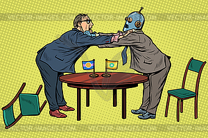 Man versus robot. new technologies and progress - vector image