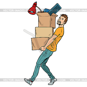 Man with boxes moving - stock vector clipart