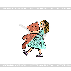 Little girl and toy bear - vector image