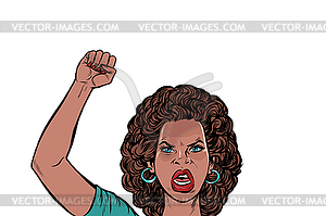 Angry protester African woman, rally resistance - vector clip art